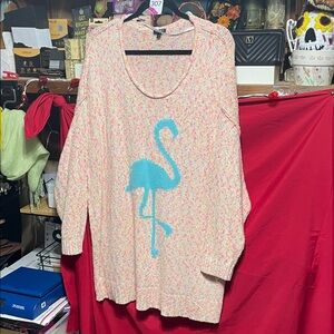 #307 size 3 torrid Multi colored Knit Crewneck tunic with Turquoise Flamingo